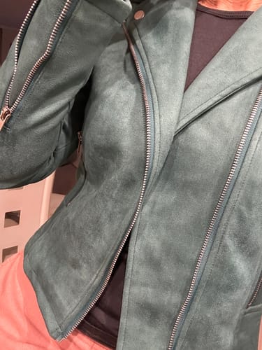 Customer photo review of Maxim | Faux Suede Pale Grey Jacket with Shoulder Detail Quilting