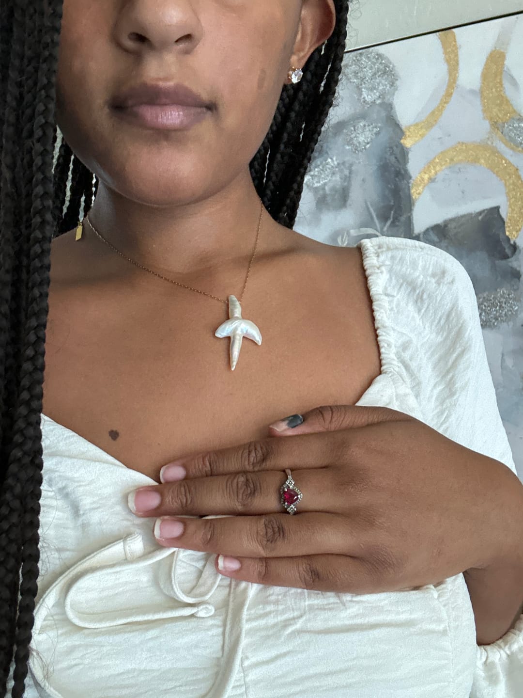 Customer photo review of Pearl Cross Necklace - Imperfect Batch