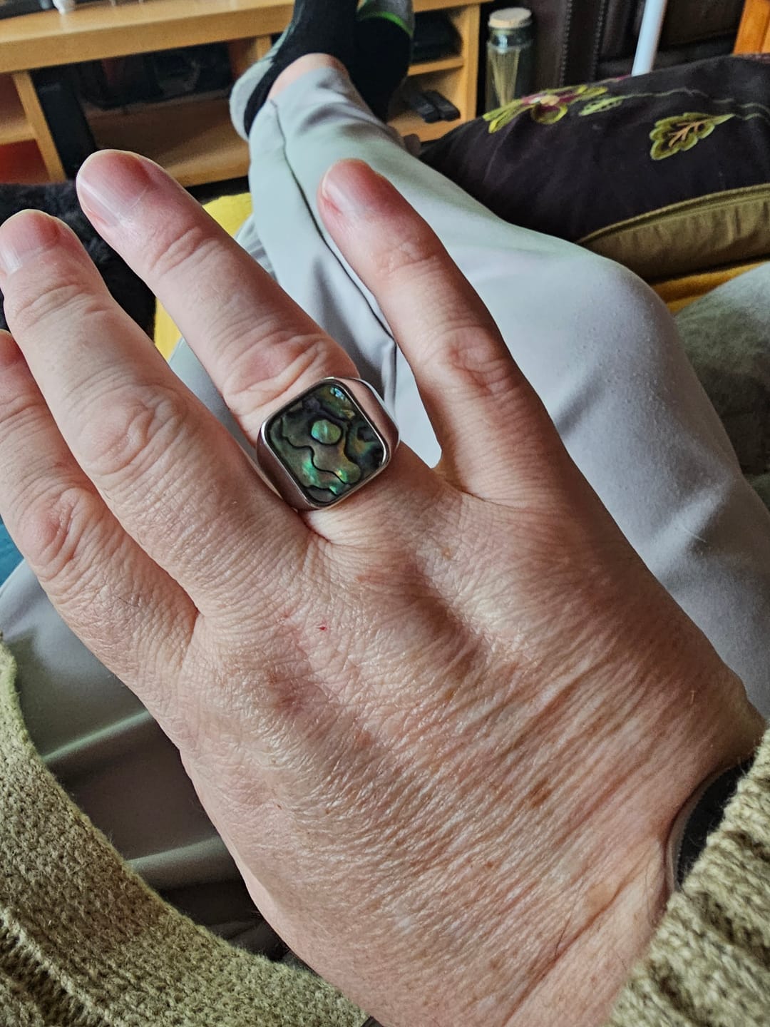 Customer photo review of Silver Genuine Abalone Shell Signet Ring