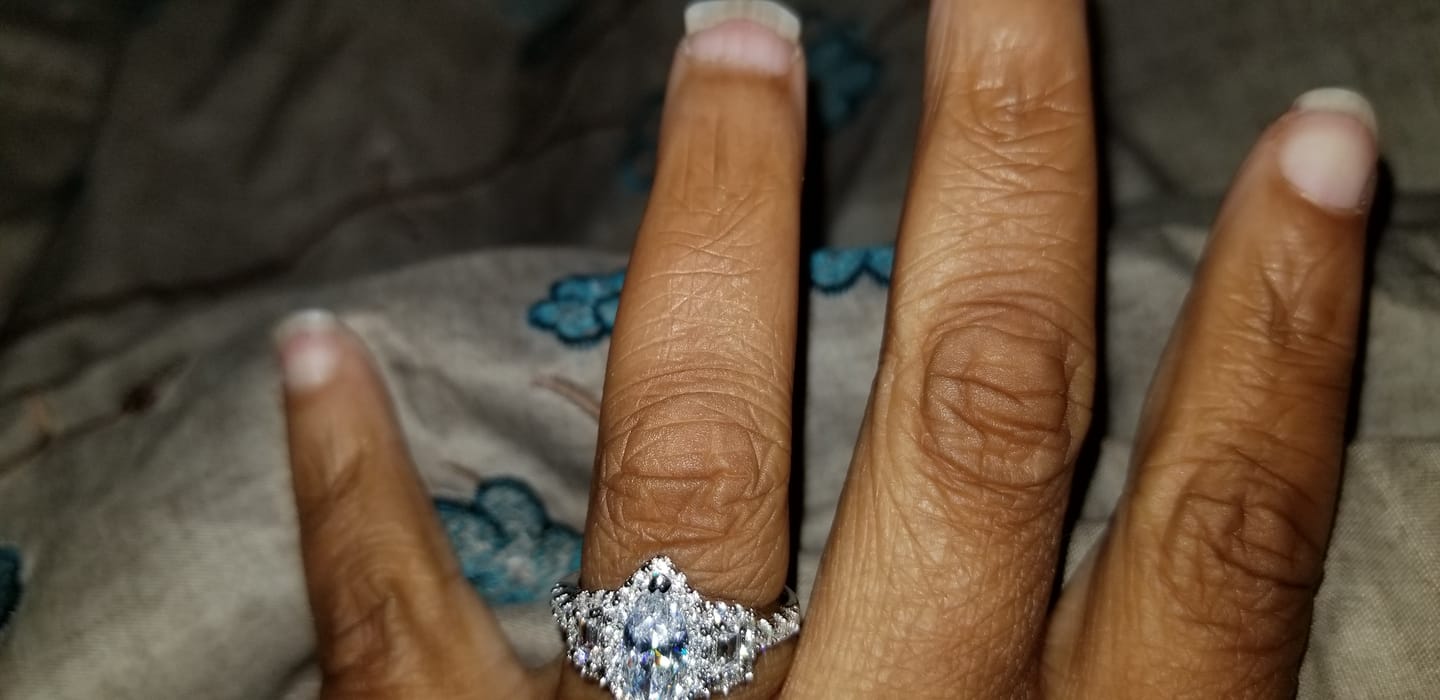 Customer photo review of 3-Stone Halo 1ct Marquise CZ Ring in Sterling Silver