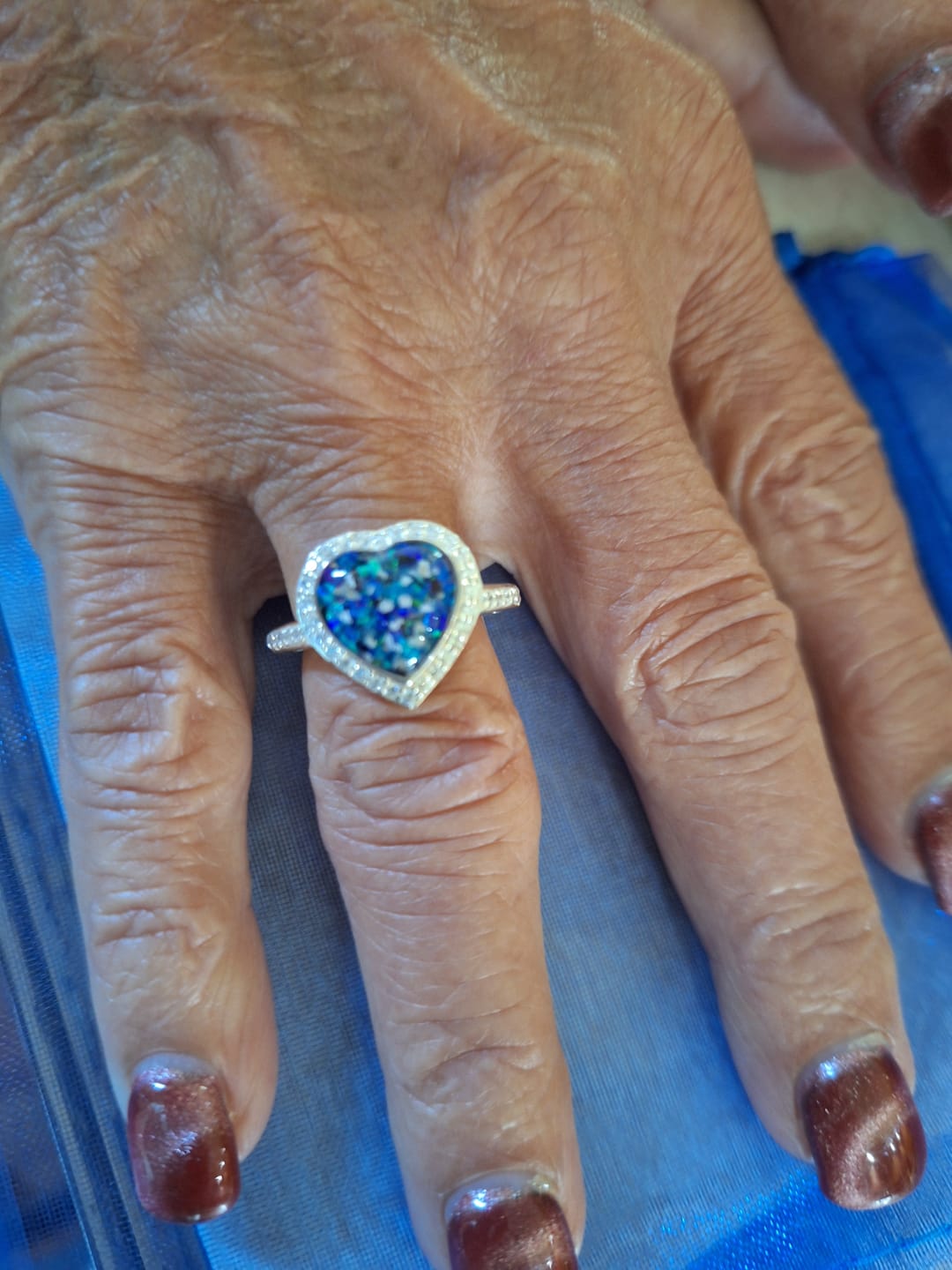 Customer photo review of Bedazzled Heart Cremation Ring