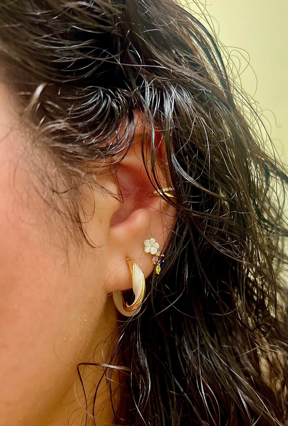 Customer photo review of Mother of Pearl Twist Hoop Earrings