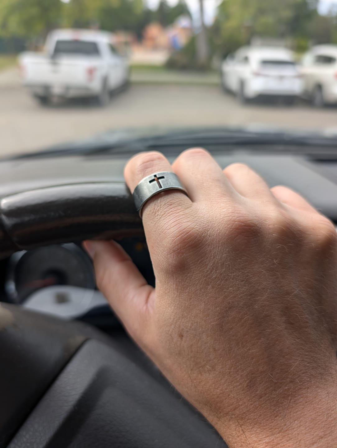 Customer photo review of Stainless Steel Antique Punk Christian Cross Ring
