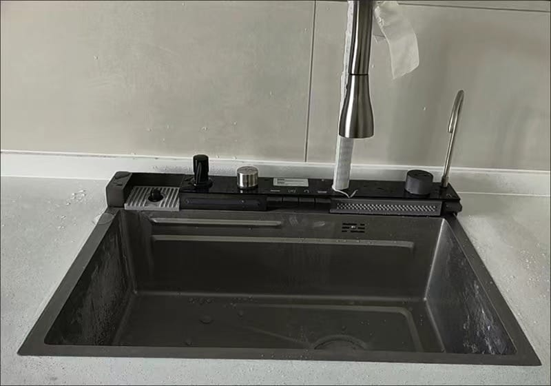 Customer photo review of Kitchen Deluxe Waterfall Workstation Sink with Digital Temperature Display Faucet
