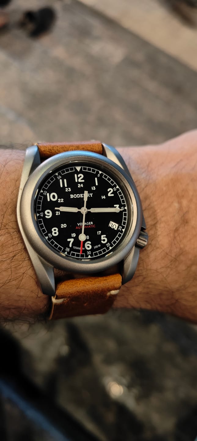 Customer photo review of VOYAGER - 100M Waterproof Titanium Automatic Field Watch | Black/ArmyGreen