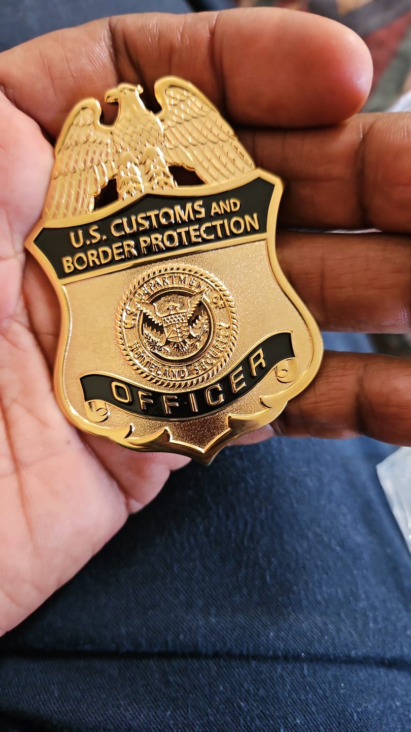 Customer photo review of US CBP Officer Customs and Border Protection Badge Solid Copper Replica Movie Props