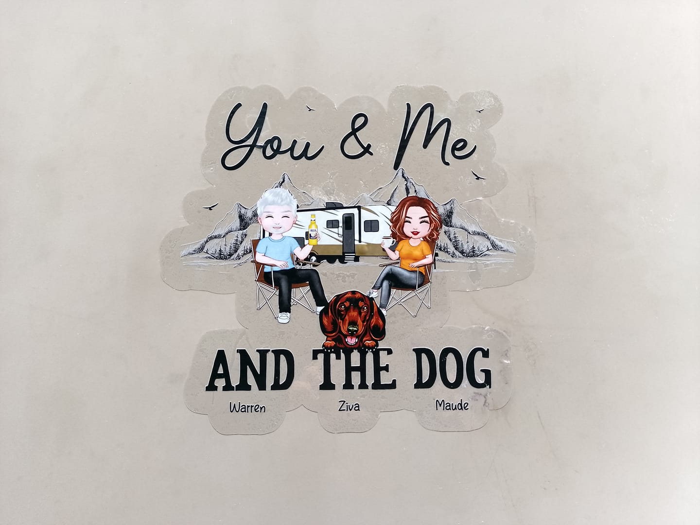Customer photo review of You Me & The Dogs Camping Couple Personalized RV Decal