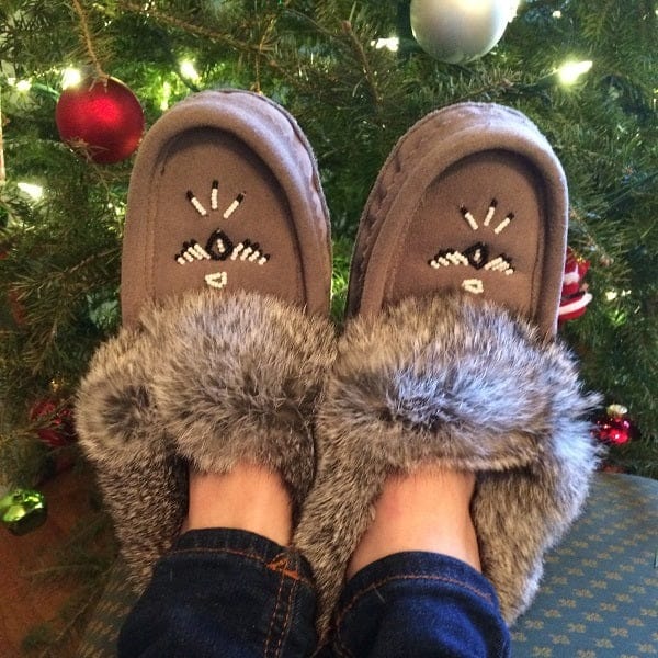 Customer photo review of Women's Rabbit Fur Thunderbird Beaded Moccasins
