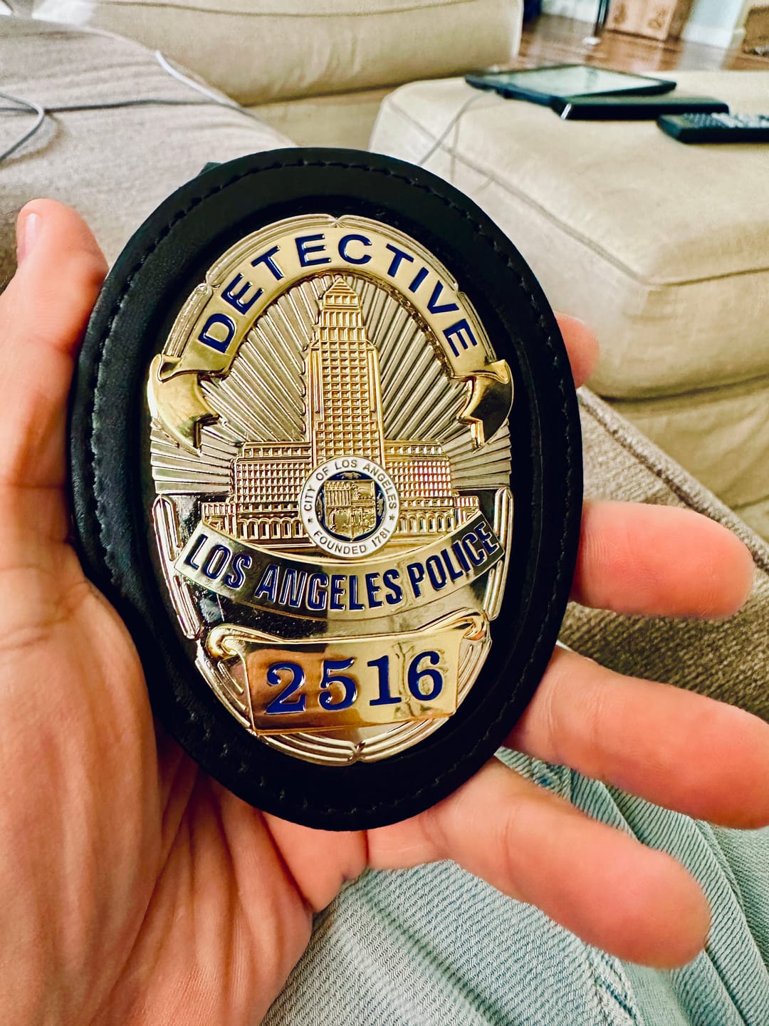 Customer photo review of LAPD Los Angeles Police Detective Badge Solid Copper Replica Movie Props With Number 2516