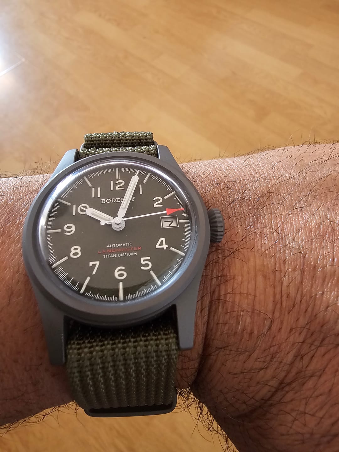 Customer photo review of LANDMASTER - 100M Waterproof Titanium Automatic Field Watch | Green
