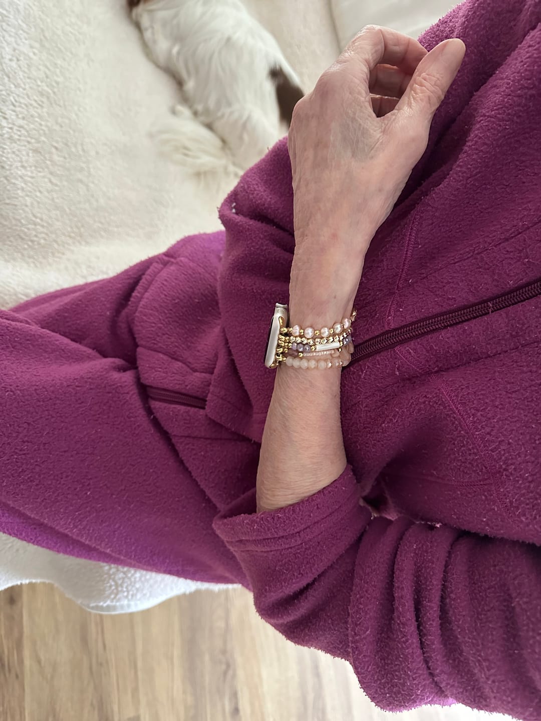 Customer photo review of Pearly Rosette Stretch Apple Watch Strap