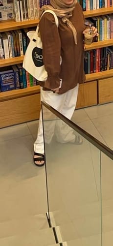 Customer photo review of AE - Bow Detail Linen Blend Top - Chocolate L