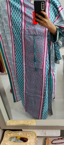 Customer photo review of Teal Blue Printed Front Zipper Maternity Feeding Kaftan
