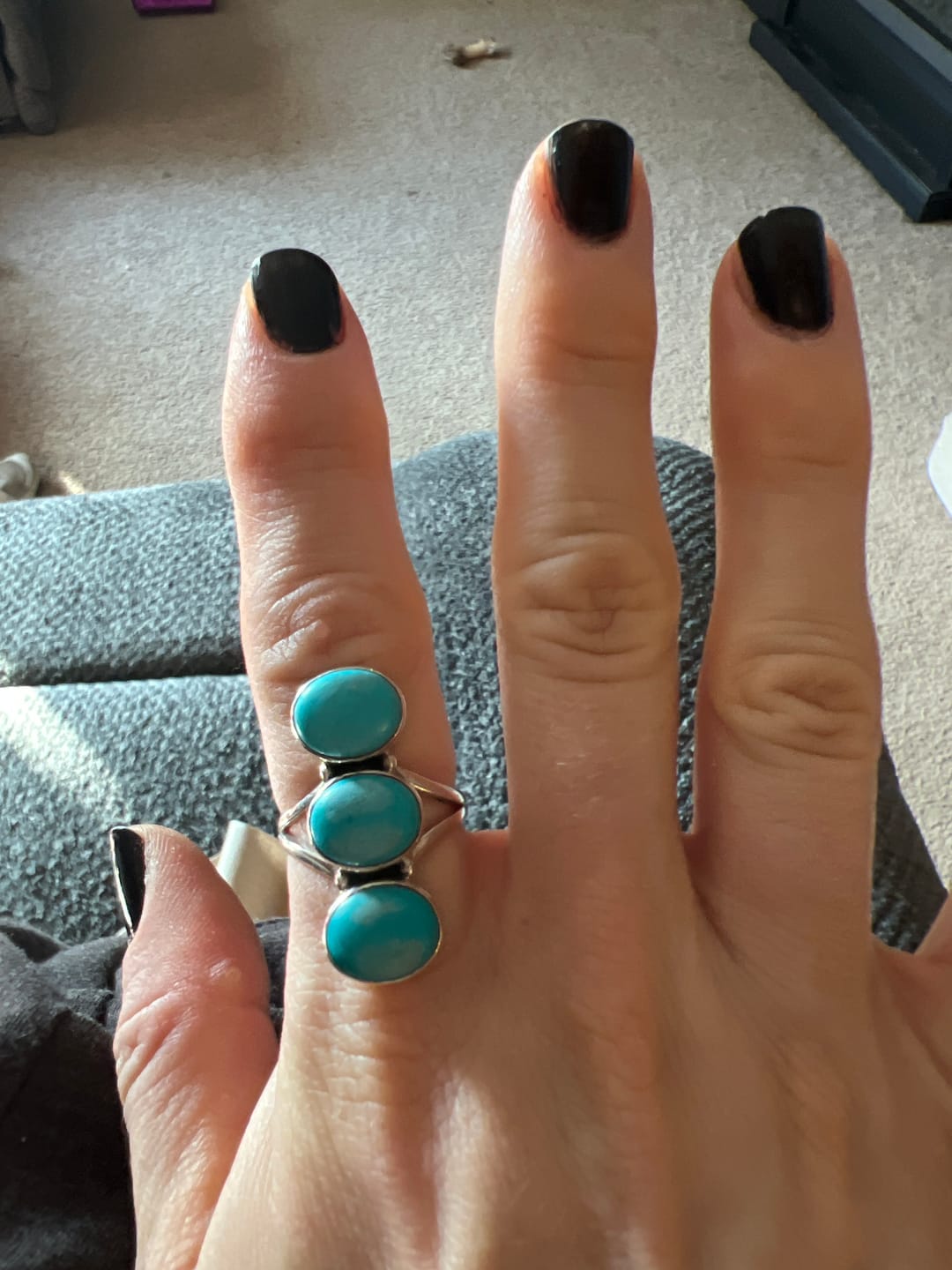 Customer photo review of Three Stone Turquoise Ring Sterling Silver