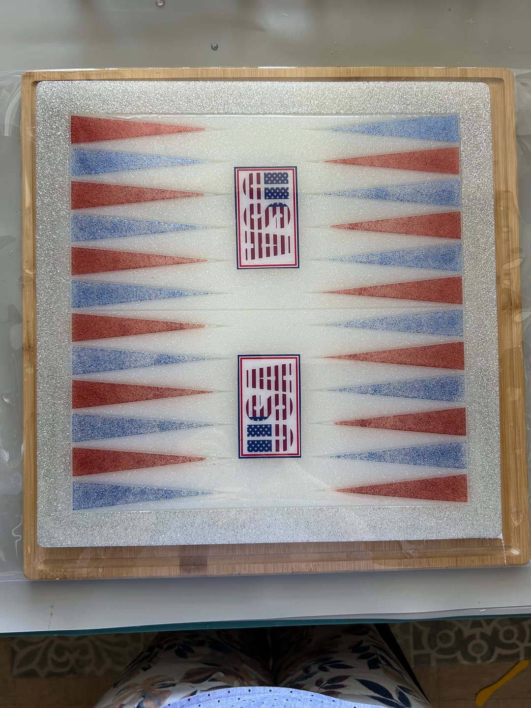 Customer photo review of 14x14x0.5" Medium Backgammon Board With Pieces Silicone Mold