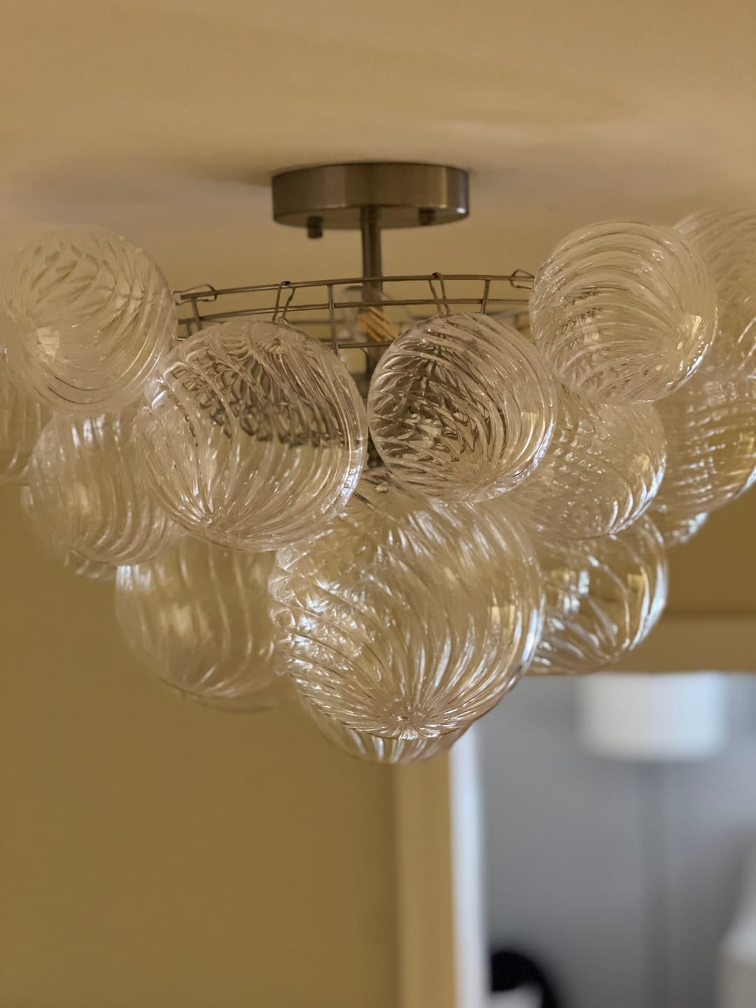 Customer photo review of 3-Light Cluster Ribbed Glass Bubble Semi Flush Chandelier