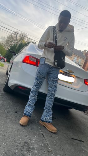 Customer photo review of X'D Out Super Stacked Denim (Blue Acid Wash)