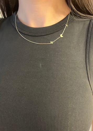 Customer photo review of 14K Solid Gold Sideways Letter Necklace