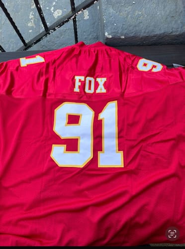 Customer photo review of Custom Red White-Gold Mesh Authentic Football Jersey