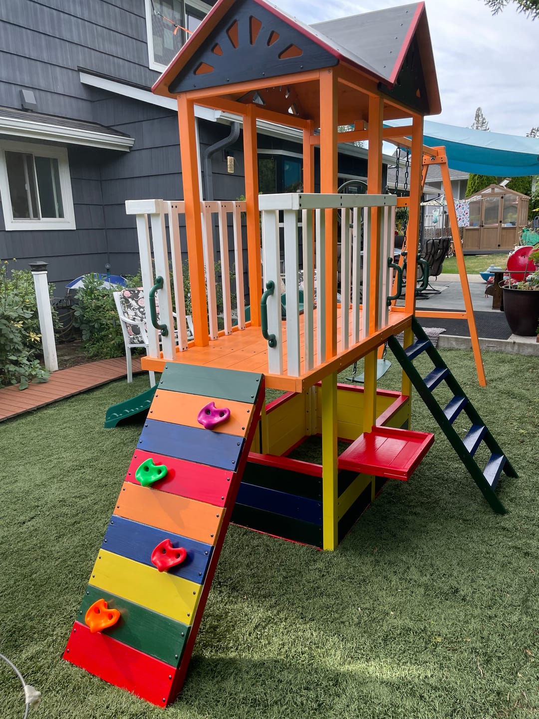 Customer photo review of Craftsman Modern Outdoor Swing Set | Wooden Backyard Swing Frame for Kids