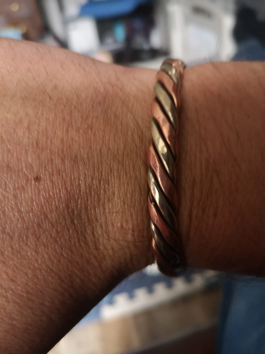 Customer photo review of Spiral Copper & Steel Cuff