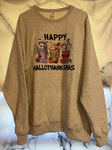 Customer photo review of Happy Hallothanksmas | DTF Transfer