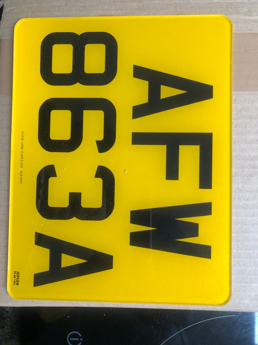 Customer photo review of Metal Pressed Motorcycle Number Plate – 9 x 7 Inches
