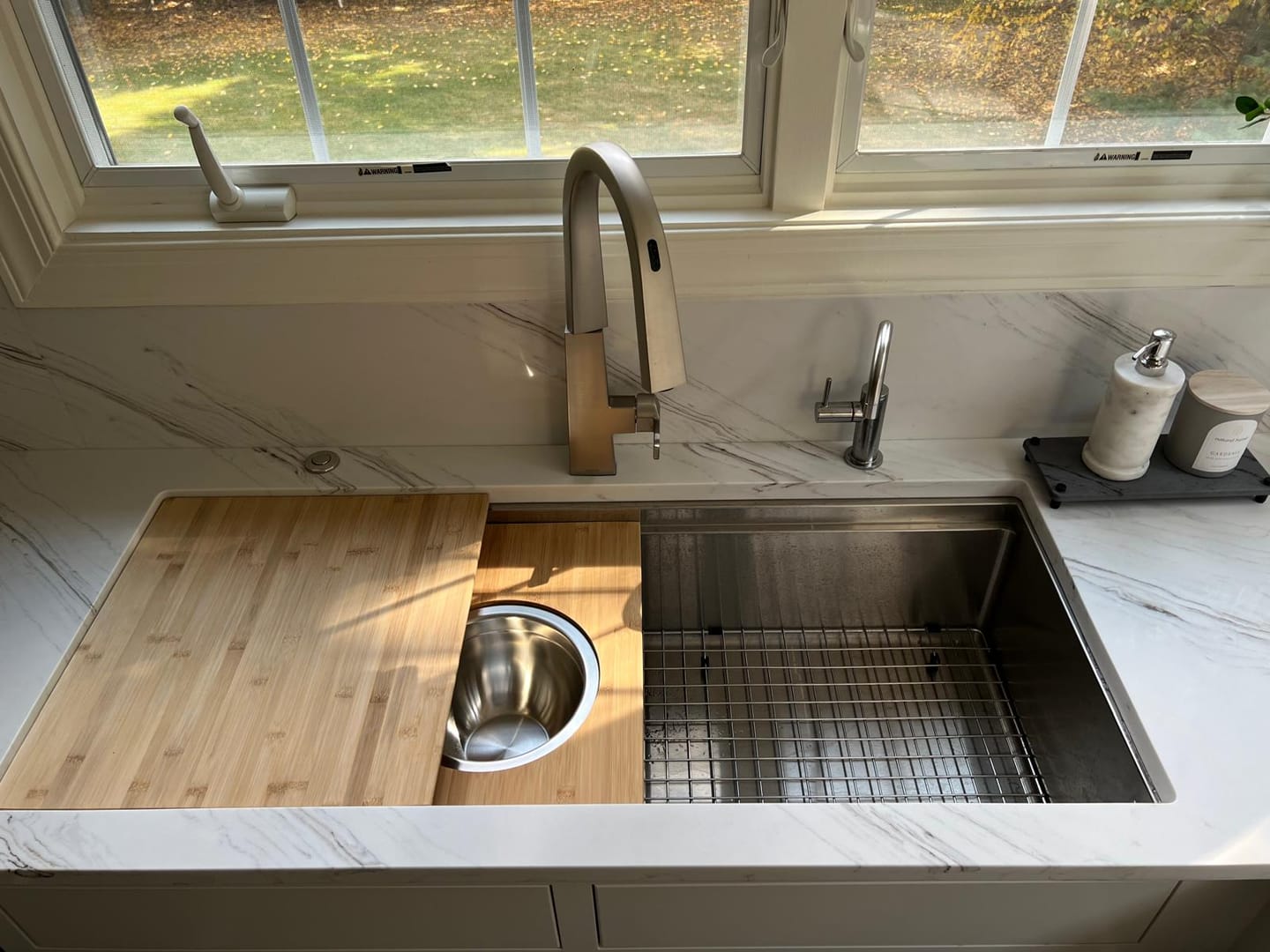 Customer photo review of 46" Undermount Workstation Sink – 16 Gauge Stainless Steel Single Bowl – Reversible Offset Drain – Seamless Drain (5LS46c)
