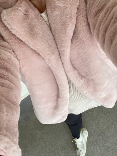 Customer photo review of Kayla Baby Pink Faux Fur Jacket