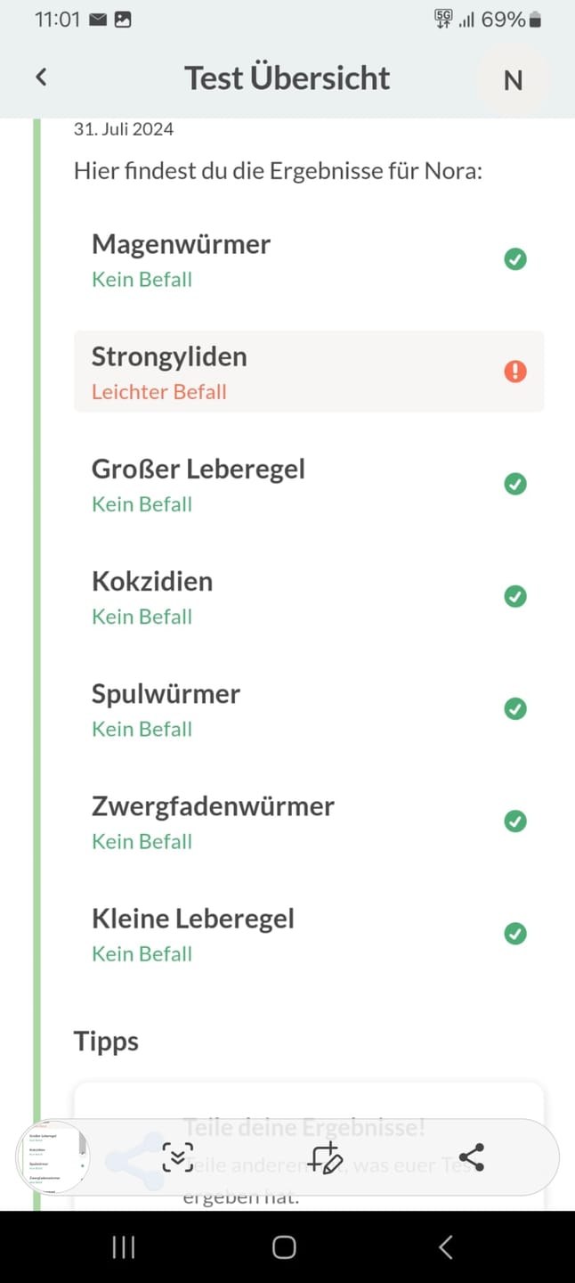 Customer photo review of Wurmtest Basic Pferd