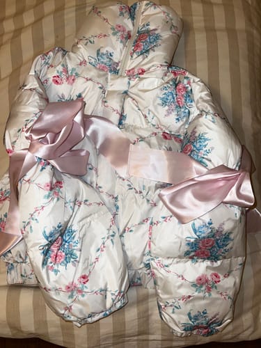 Customer photo review of Floral Puffer Jacket with Ribbon