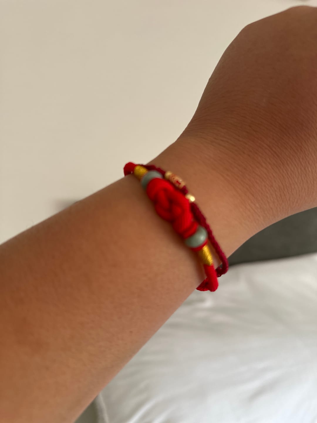 Customer photo review of Buddha Stones Red String Jade Luck Fortune Knot Braided Couple Bracelet