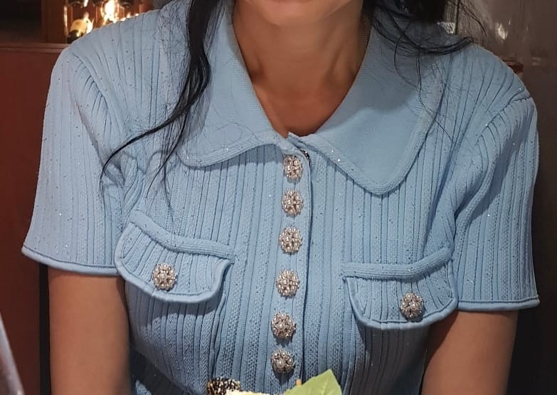 Customer photo review of Short Sleeve Hourglass Diamond Dress - Baby Blue