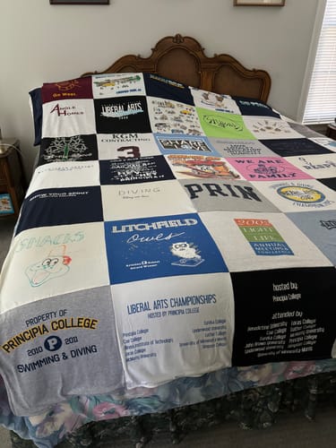 T-shirt quilt featuring principia college swimming and diving team by Barbara from NJ