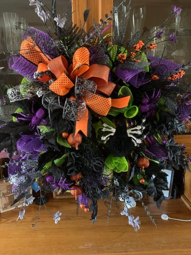 Customer photo review of 24"L Fabric Flower/Eva Leaf/Beads Spray Purple/Orange/Black FH807175