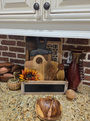 Customer photo review of Carved Doussie Wood Leaf Shaped Salad Servers ~ Set of 2