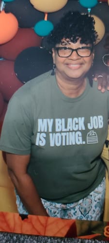 Customer photo review of My Black Job is Voting Unisex Tee