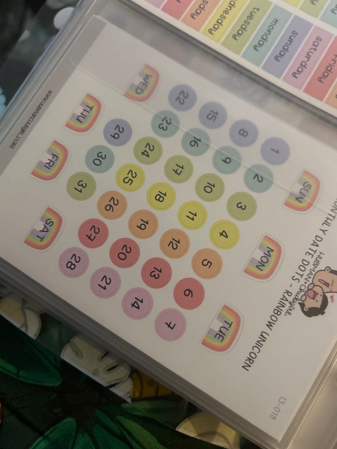 Customer photo review of Monthly Date Dots - Rainbow Unicorn Planner Stickers