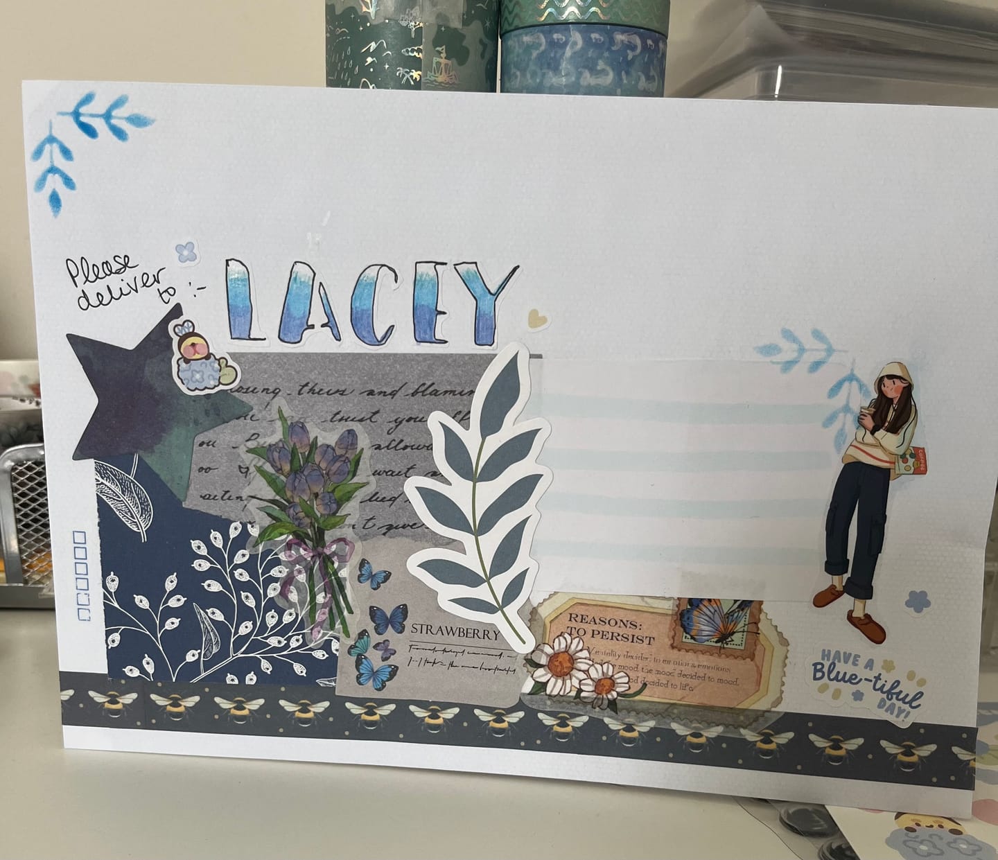 Customer photo review of Blue Hydrangea: A6 Cute Bumblebee and Flower Sticker Sheet - Kawaii, Pastel, Decorative Stickers - BH 005
