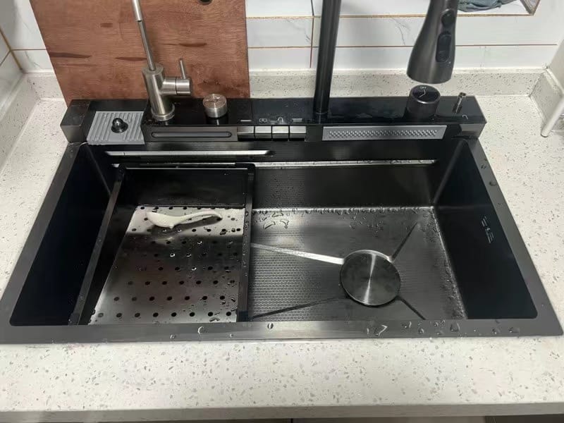 Customer photo review of Kitchen Deluxe Waterfall Workstation Sink with Digital Temperature Display Faucet