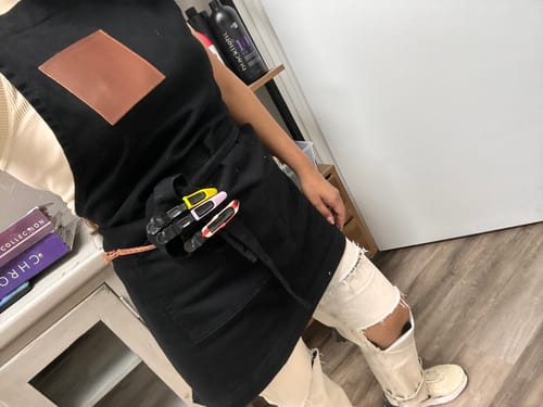 Customer photo review of Black & Leather Over Shoulder Apron