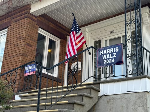 Customer photo review of Harris Walz 2024 Banner Sign, 13 Oz Kamala Harris For President 2024, 2024 President Election Harris Vinyl Banner with Metal Grommets