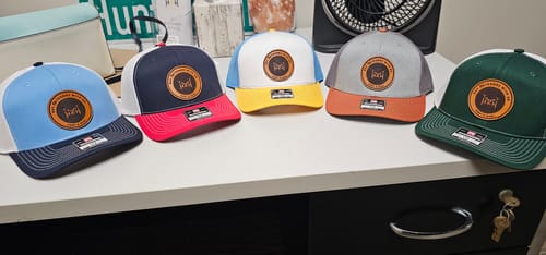 Customer photo review of Custom Leather Patch Hats Richardson 112 Laser Engraved