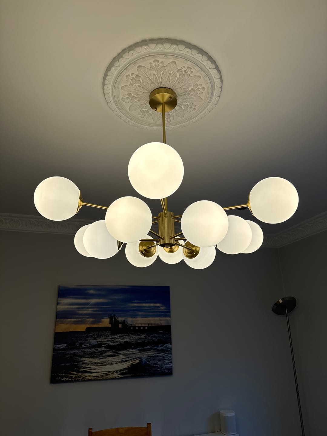 Customer photo review of 12-Light Two-tier Sputnik Opal Globe Chandelier