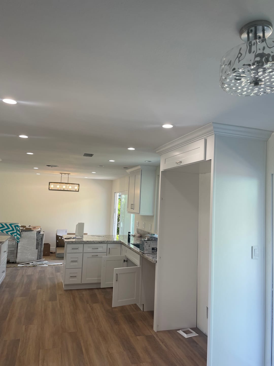 Customer photo review of Nickel Hammered Glass Semi Flush