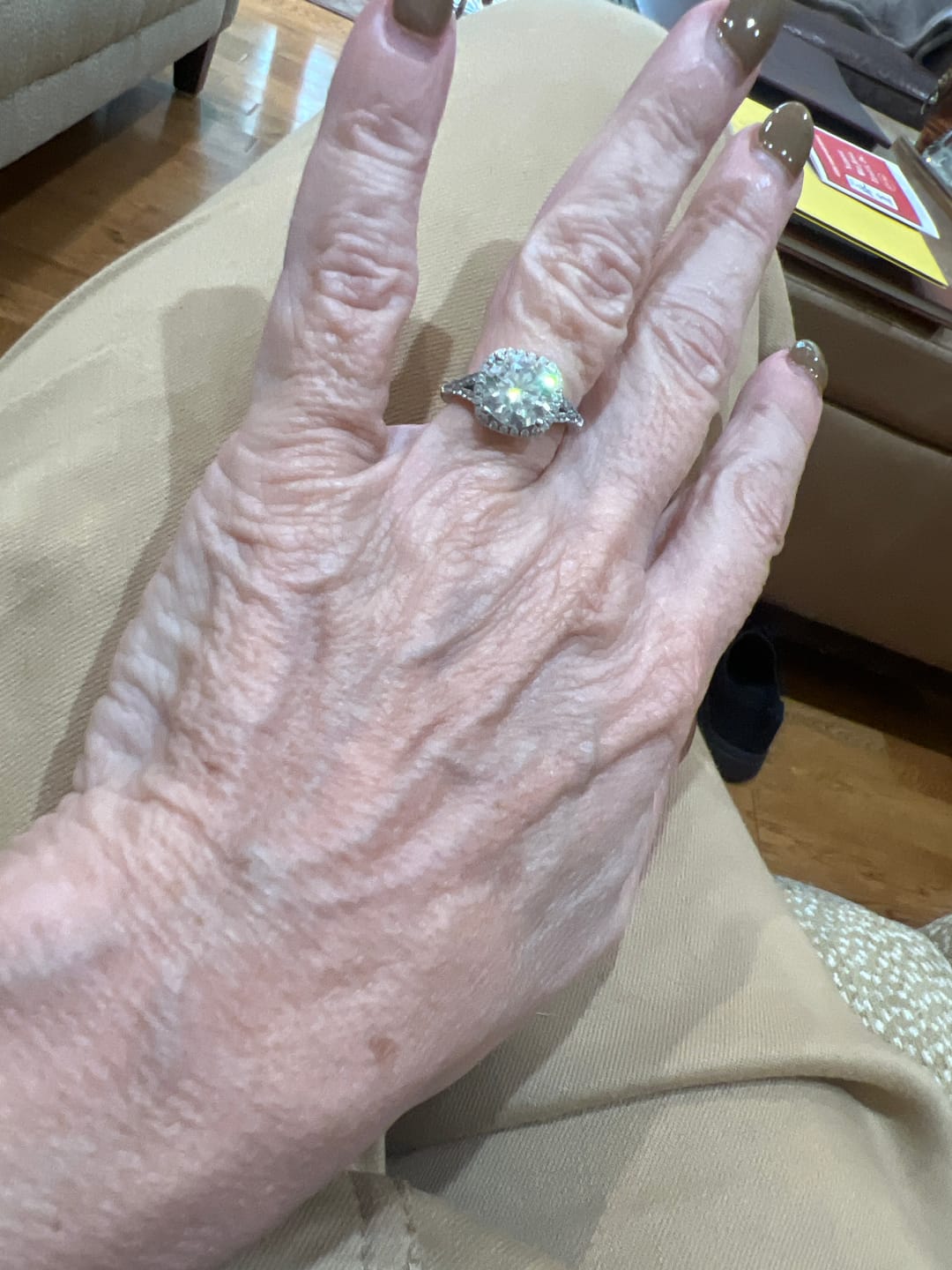 Customer photo review of Moissanite Split Shank Square Halo Pave Engagement Ring