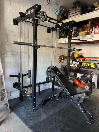 Customer photo review of Major Fitness F35 All-In-One Home Gym Wall-Mount Folding Power Rack