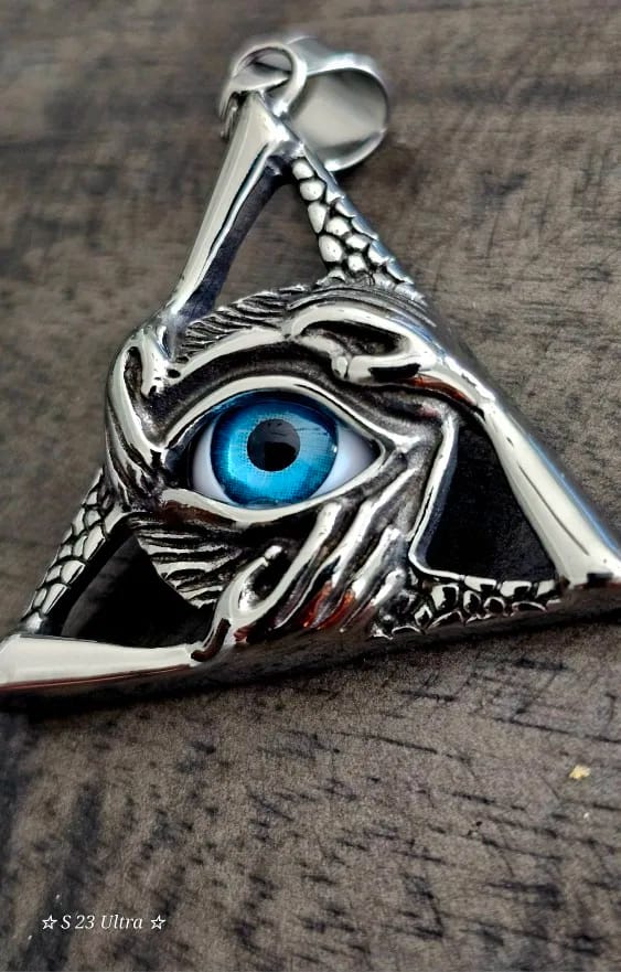 Customer photo review of Evil Eye Pendant Stainless Steel Triangle Necklace