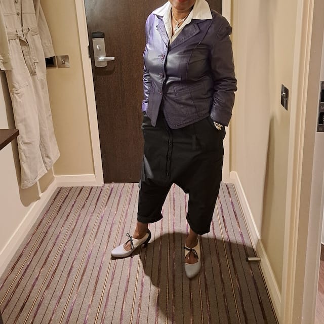 Customer photo review of Avant garde Denim Harem Pants with Asymmetrical Details