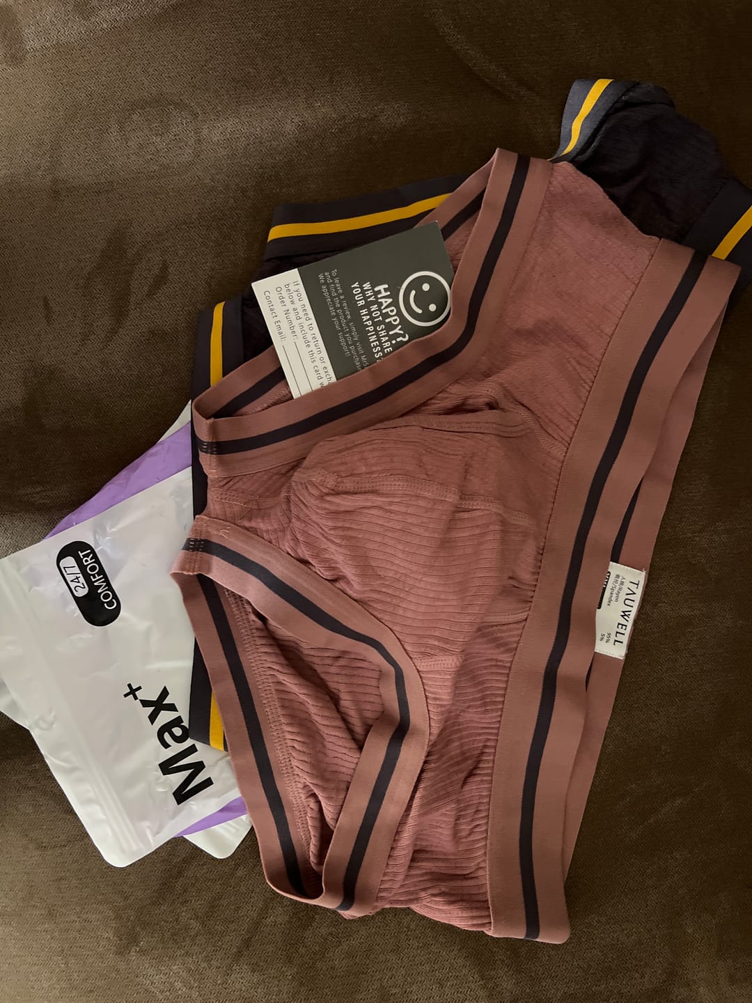 Customer photo review of 2 Pack Men's Spliced Color Trunks with Functional Fly